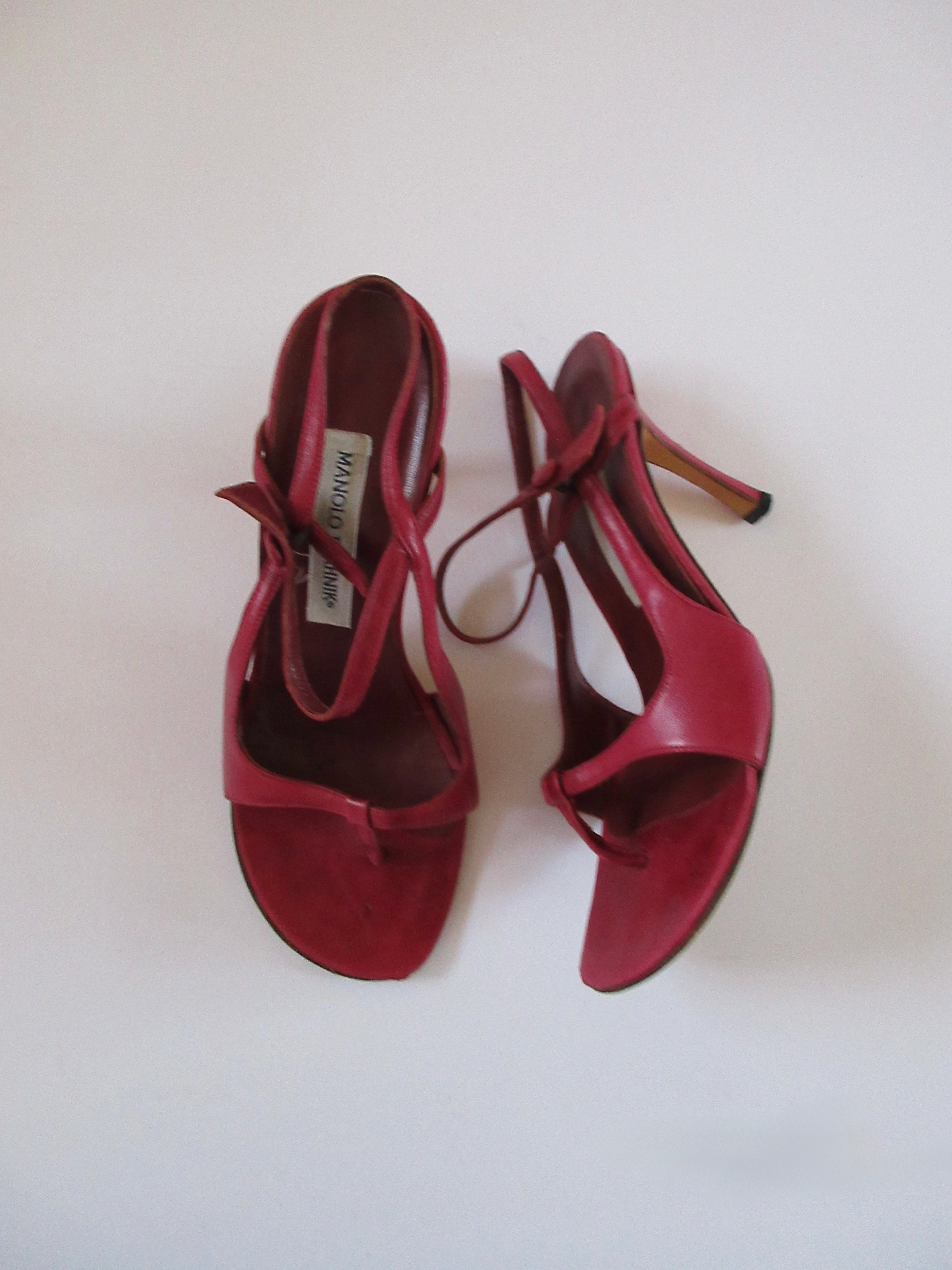 Manolo Blahnik Red Strappy Heels (EU 37.5/ US 7.5)