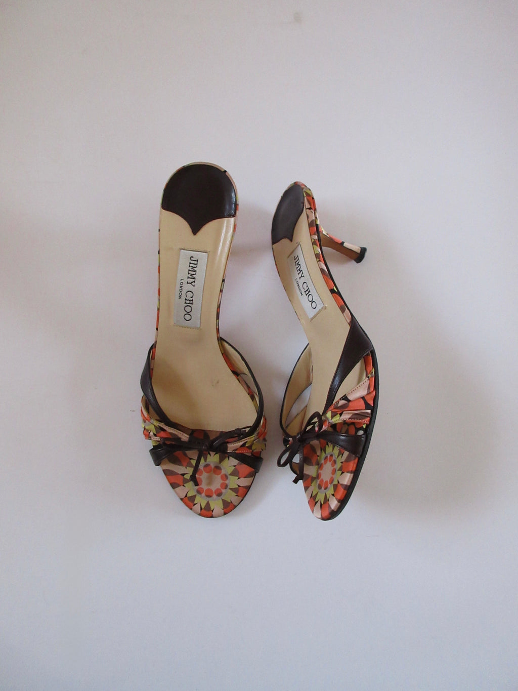 Jimmy Choo Satin Print Heels (EU 38/ US 8)