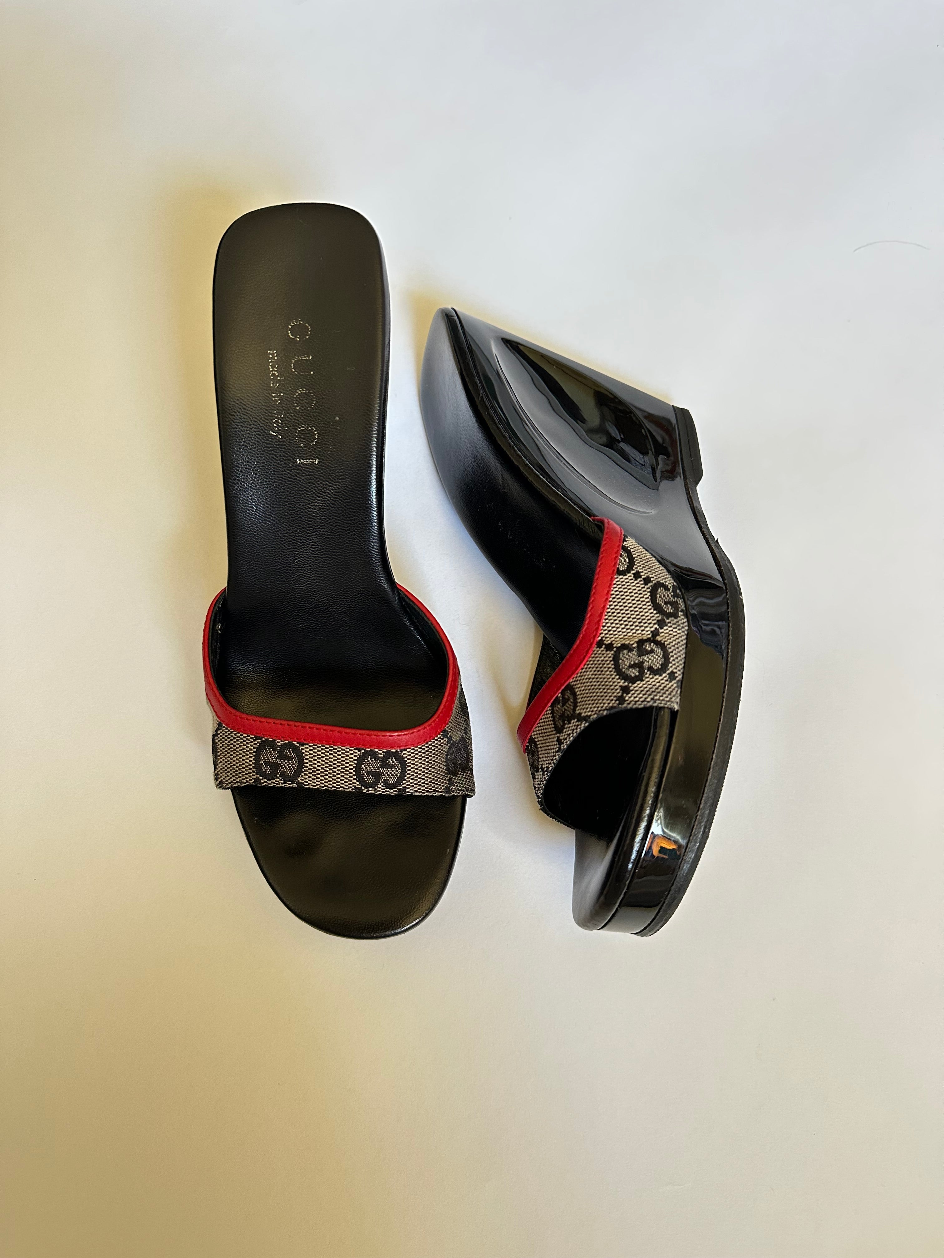 2001 Gucci GG Tessuto Wedge Mules (EU 35.5/ US 5.5)