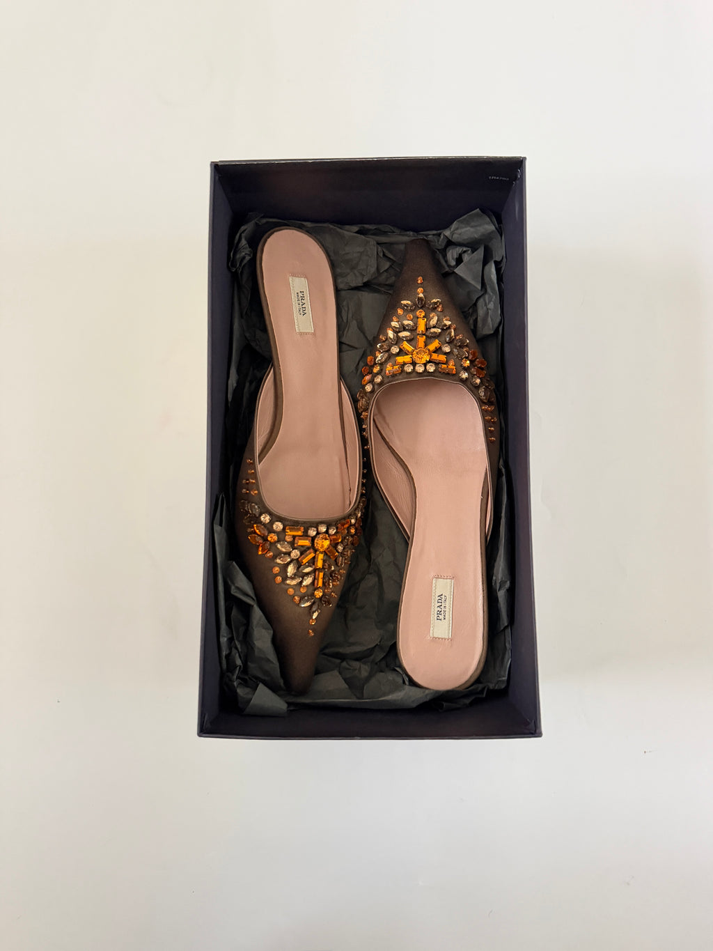 Prada Brown Rhinestone Kitten Heels (EU 38/ US 8)