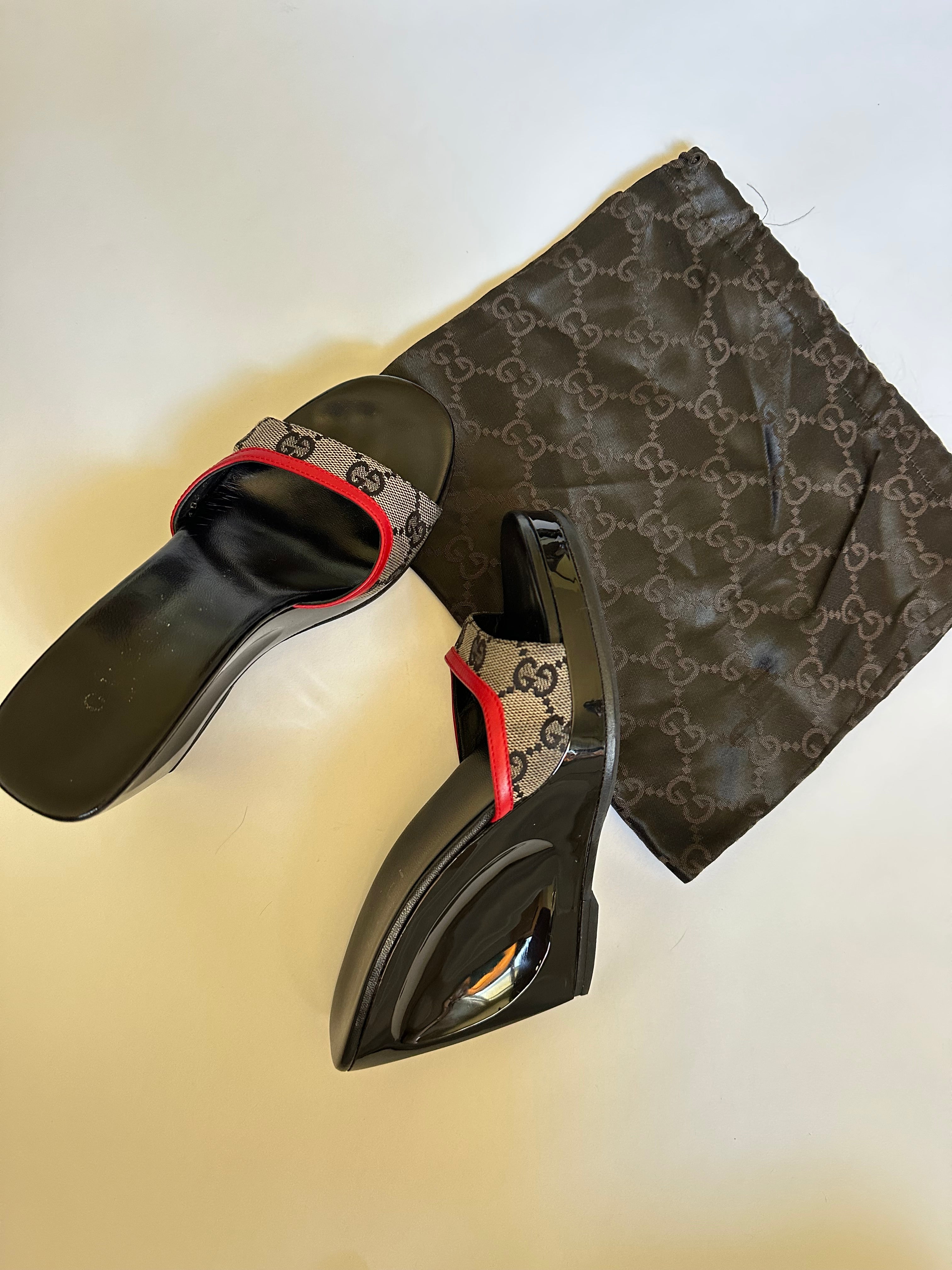 2001 Gucci GG Tessuto Wedge Mules (EU 35.5/ US 5.5)