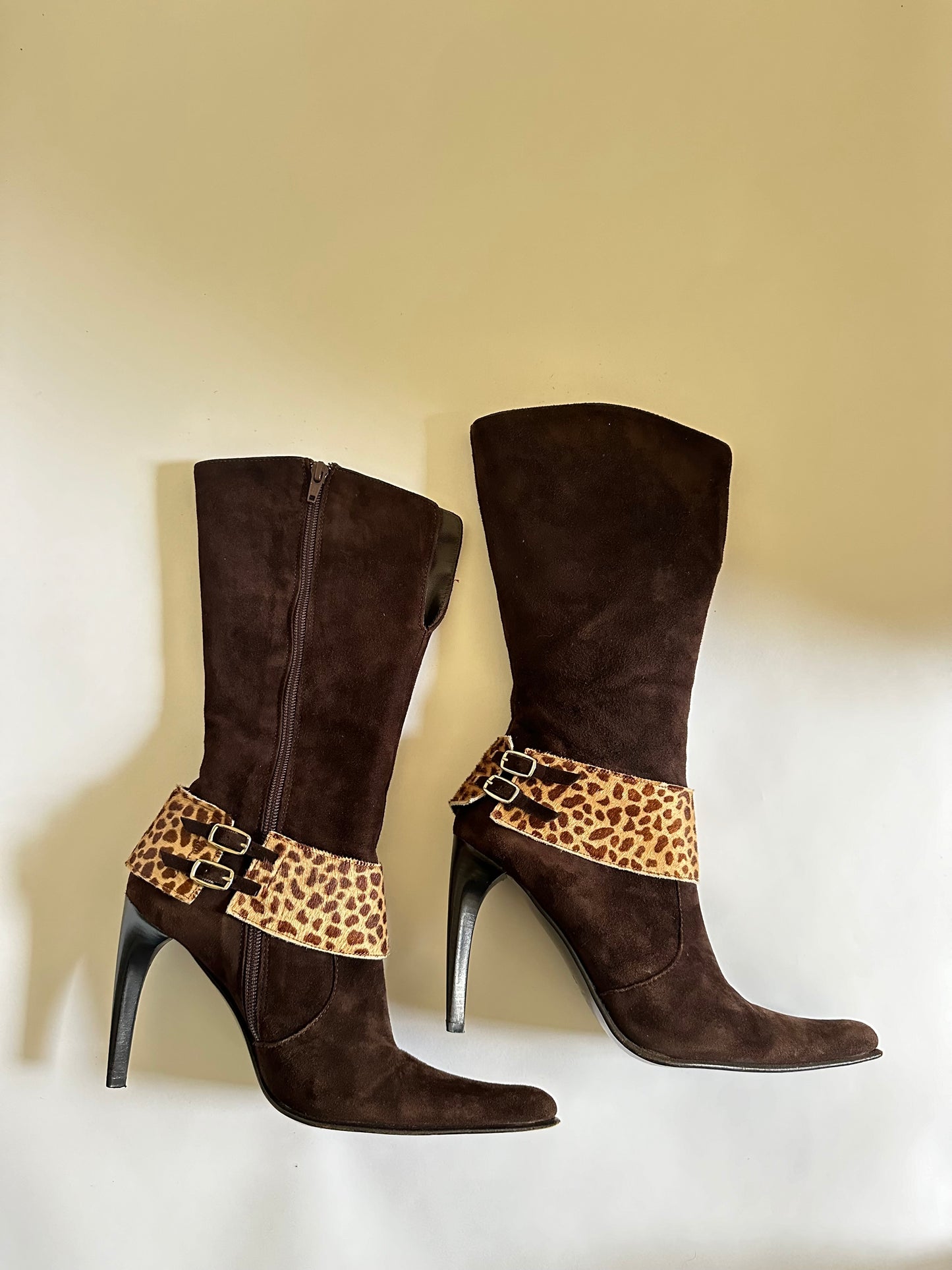 Italian Brown Suede Cheetah Boots (EU 36/ US 6)