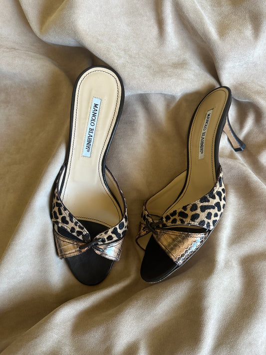 Manolo Blahnik Ponyhair Animal Print Kitten Heels (EU 37.5/ US 7.5)