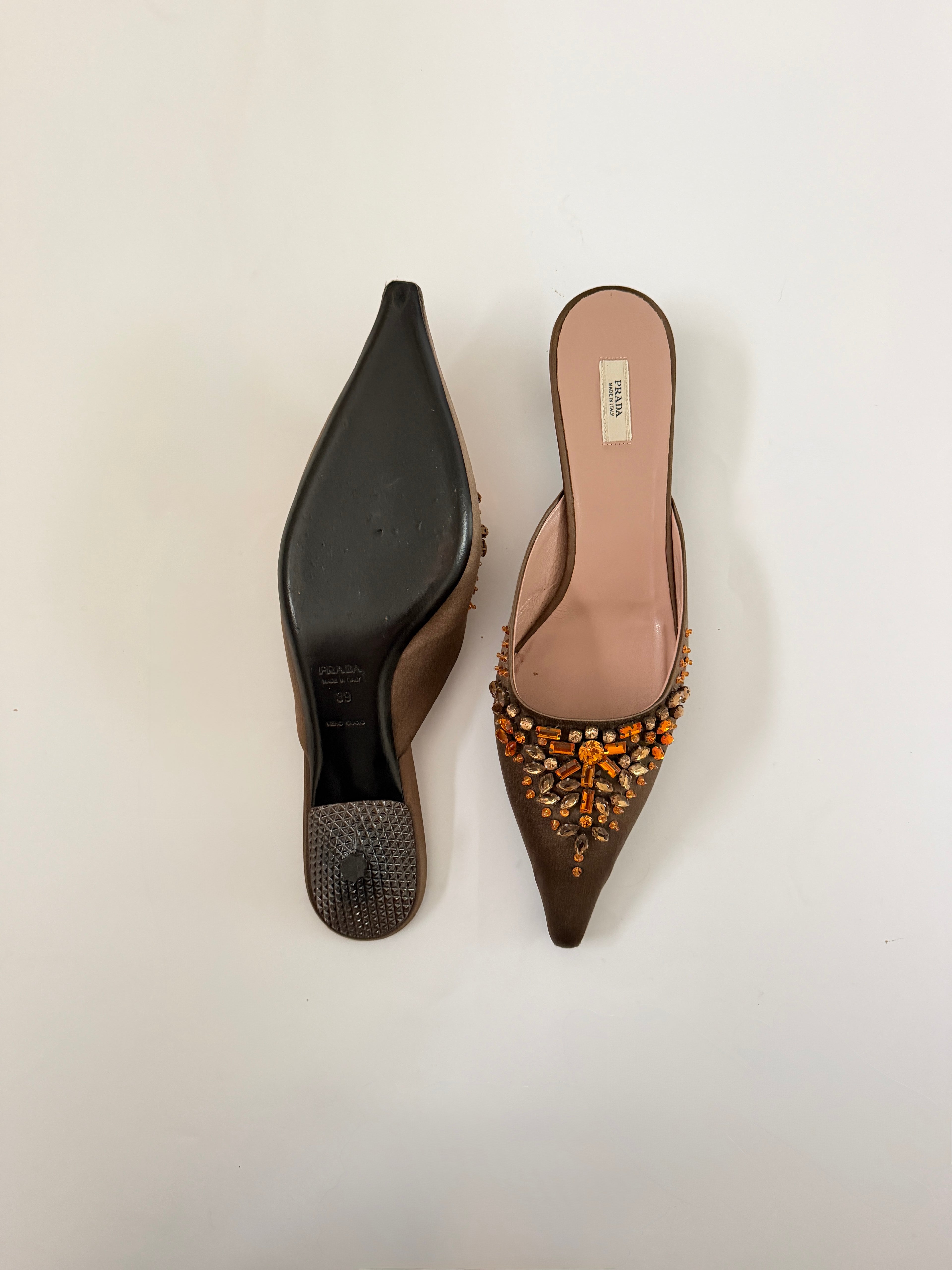 Prada Brown Rhinestone Kitten Heels (EU 38/ US 8)