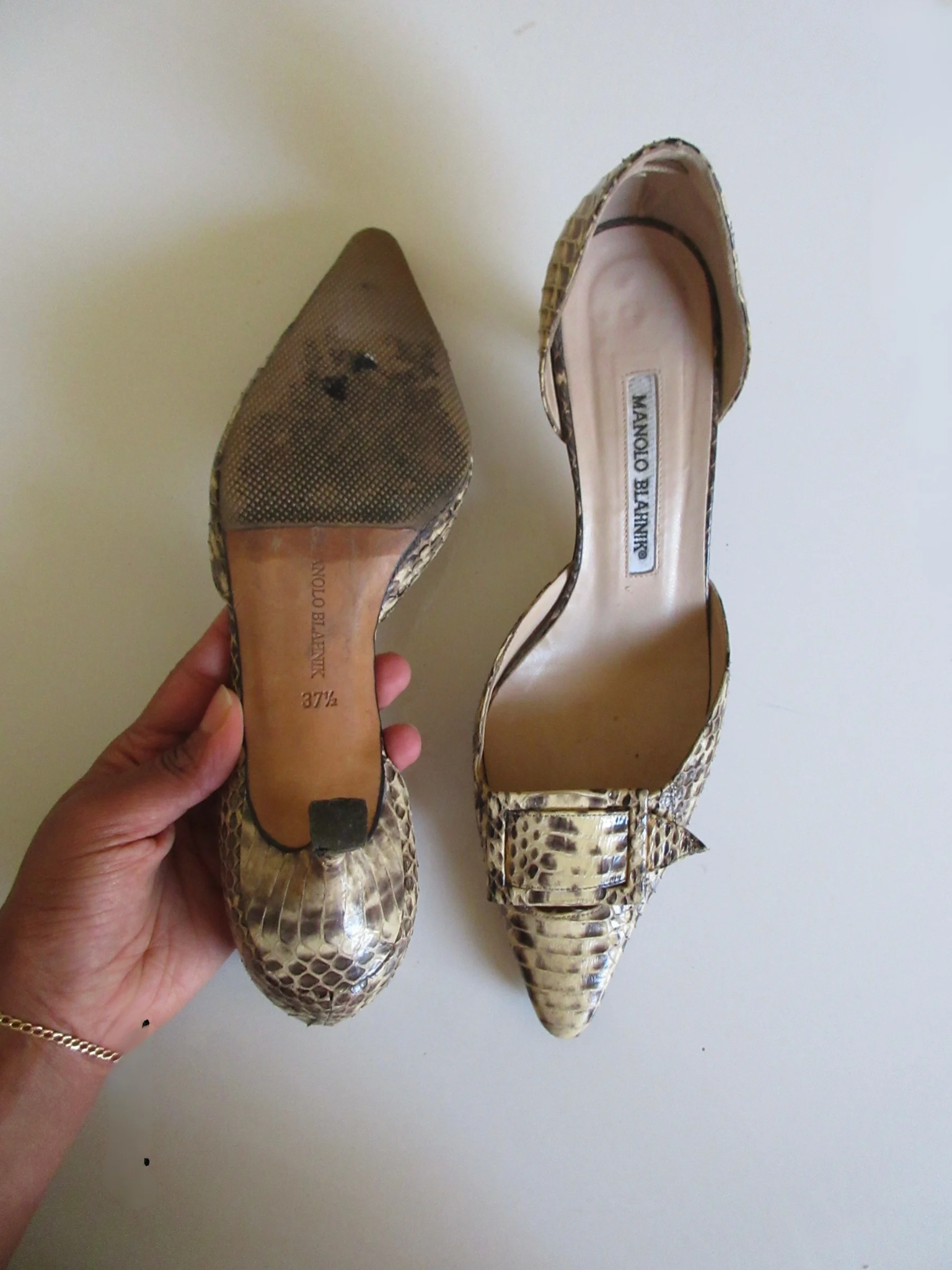 Manolo Blahnik Neutral Python Heels (EU 37.5/ US 7)