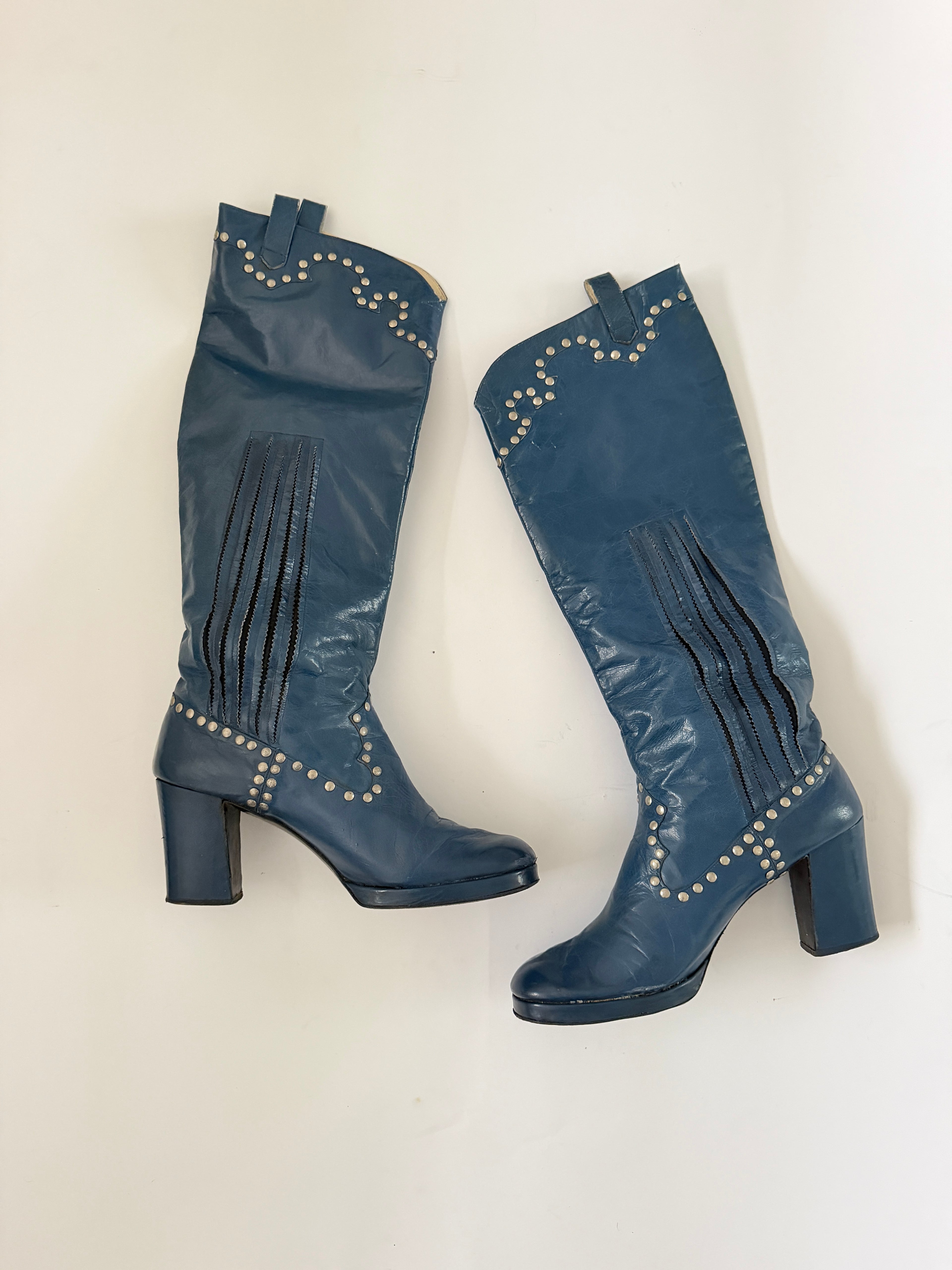 Vintage Blue Stud Boots (EU 37.5/ US 7.5)