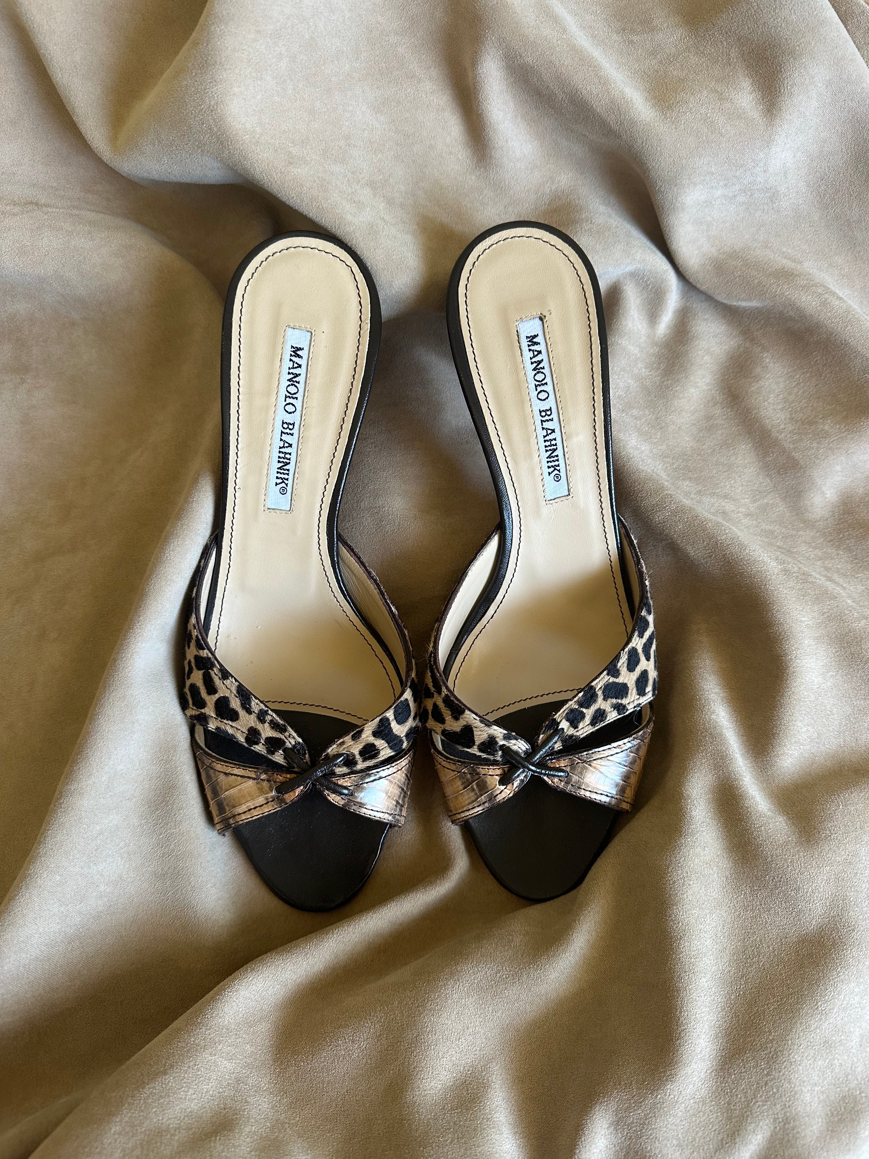 Manolo Blahnik Ponyhair Animal Print Kitten Heels (EU 37.5/ US 7.5