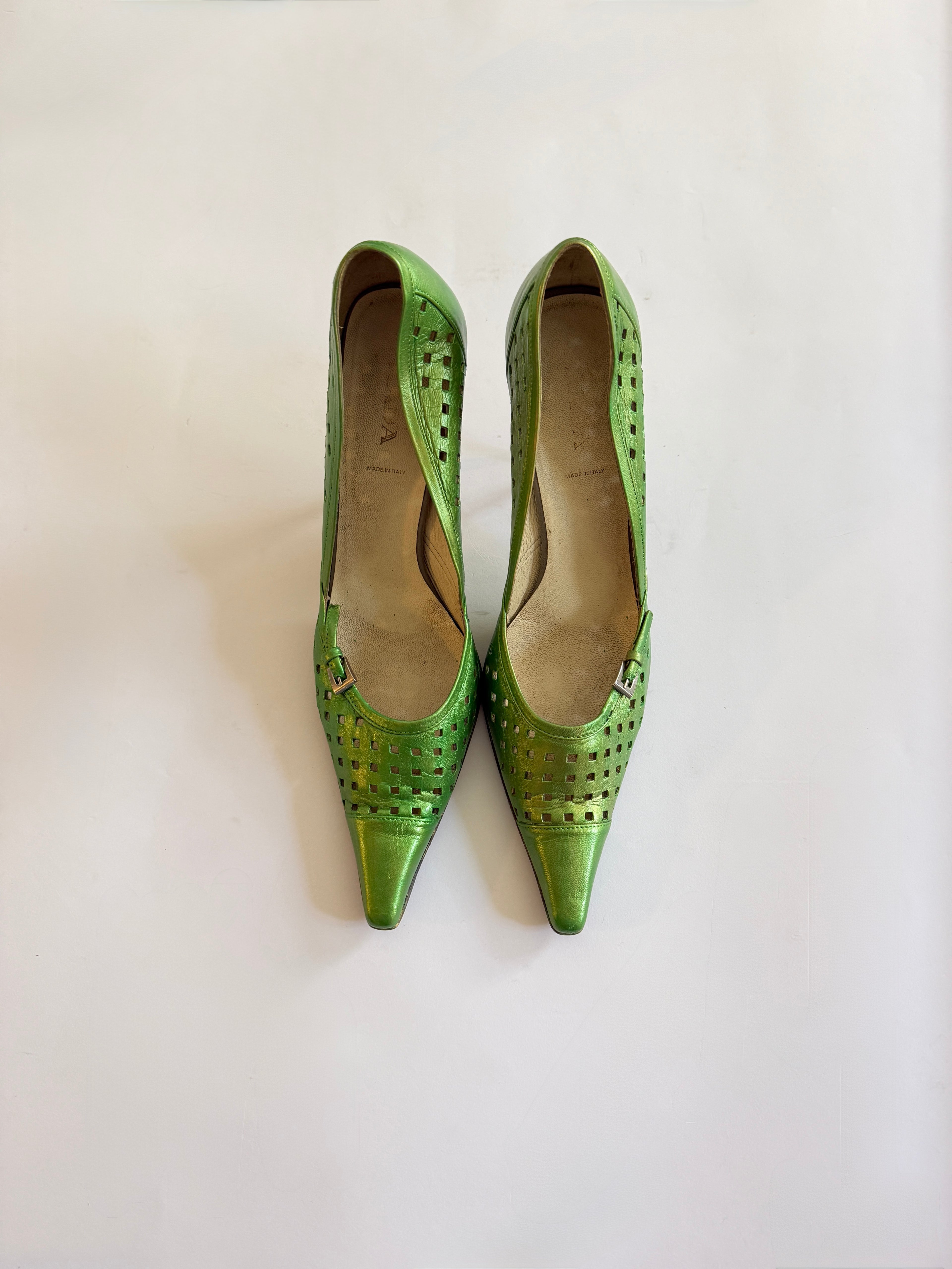 Prada Green Cutout Heels (EU 39.5/ US 9)