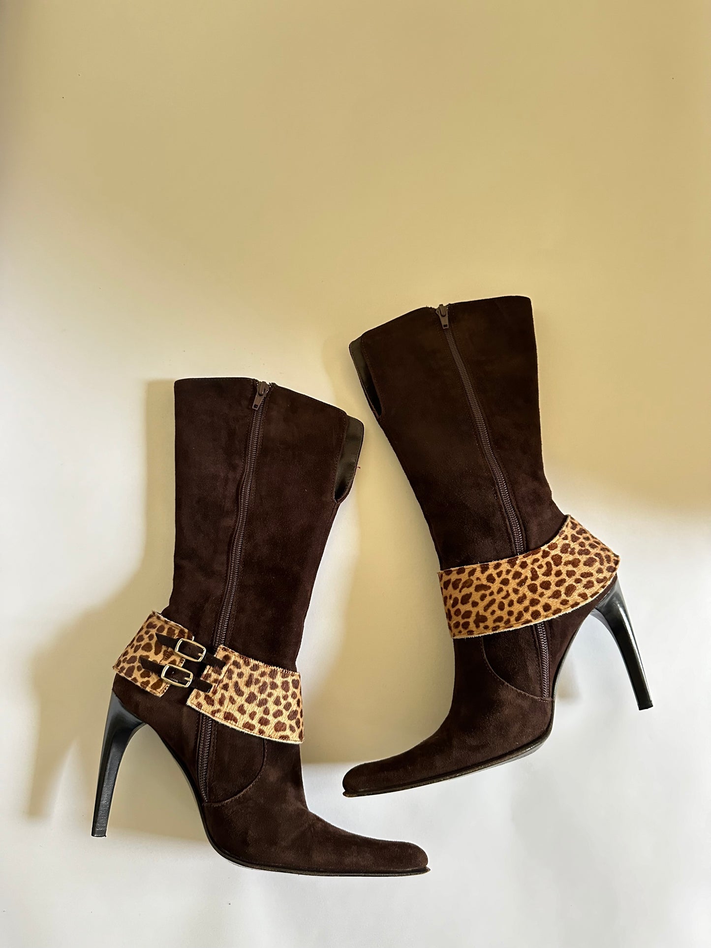 Italian Brown Suede Cheetah Boots (EU 36/ US 6)