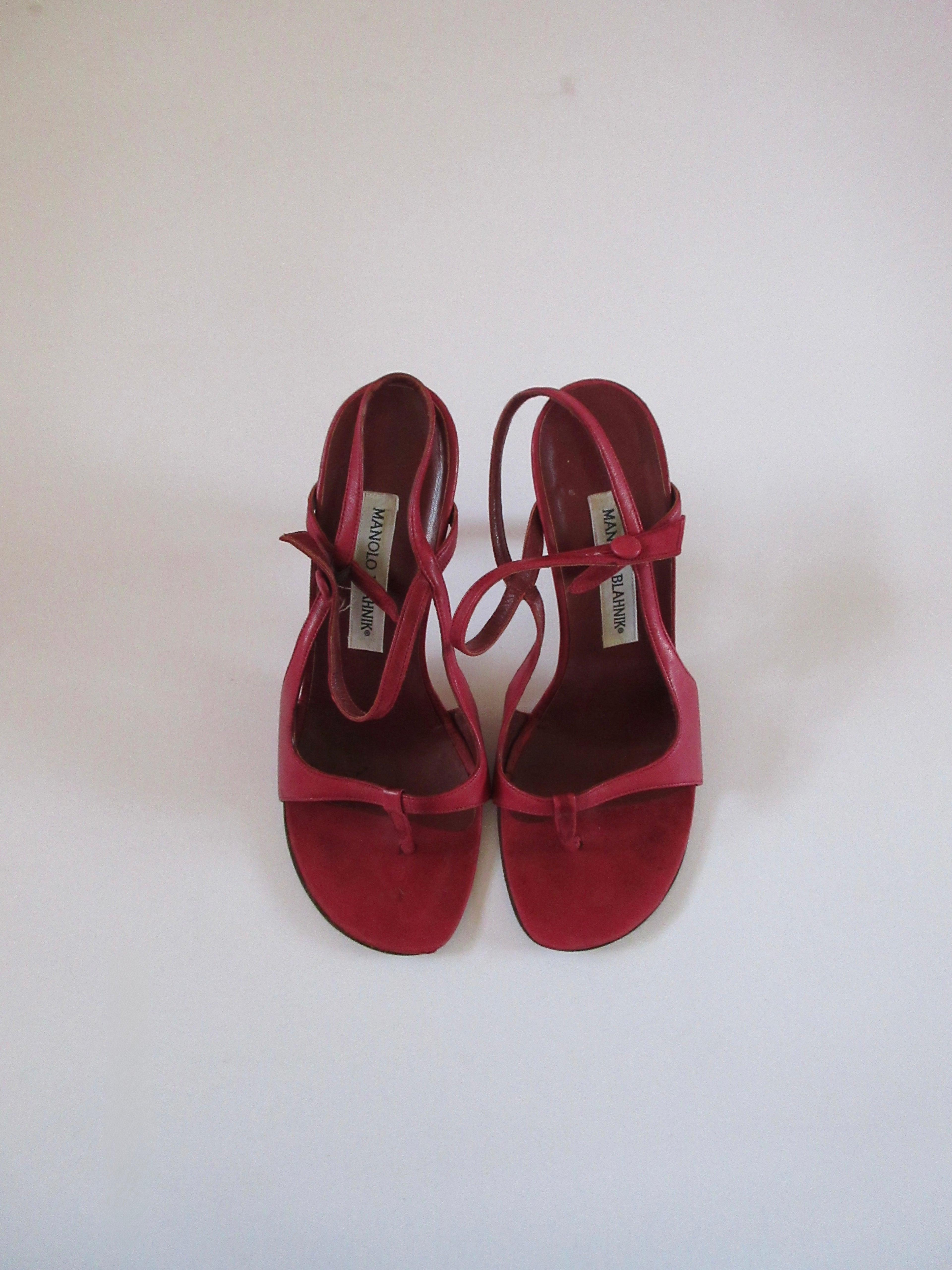 Manolo Blahnik Red Strappy Heels (EU 37.5/ US 7.5)