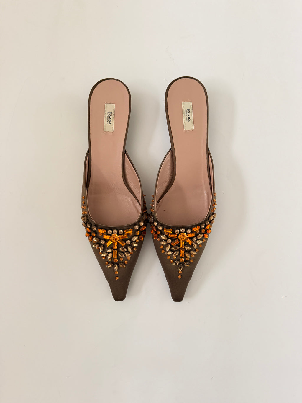 Prada Brown Rhinestone Kitten Heels (EU 38/ US 8)