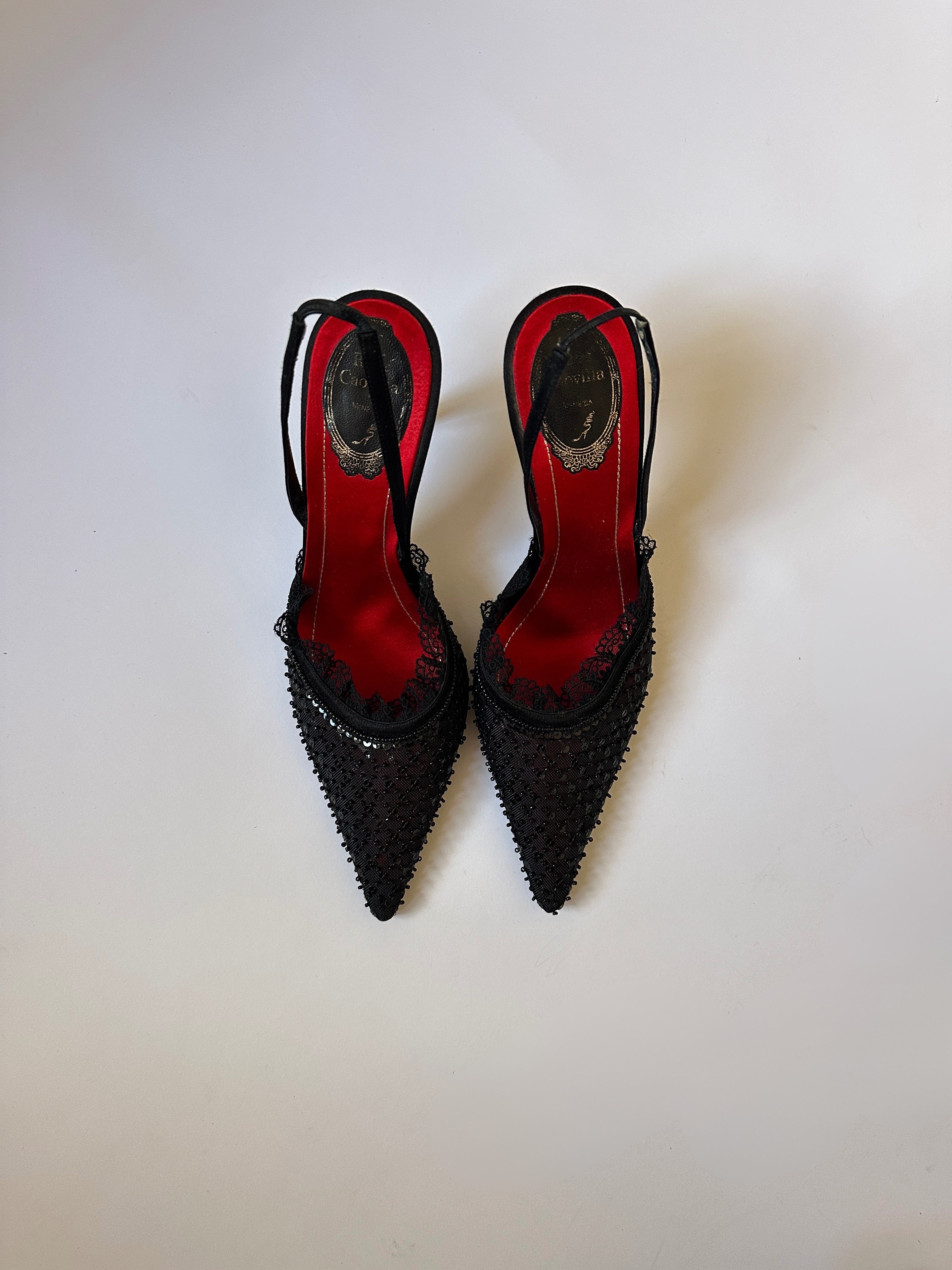 René Caovilla Sequin Lace Heels (EU 39/US 8.5)
