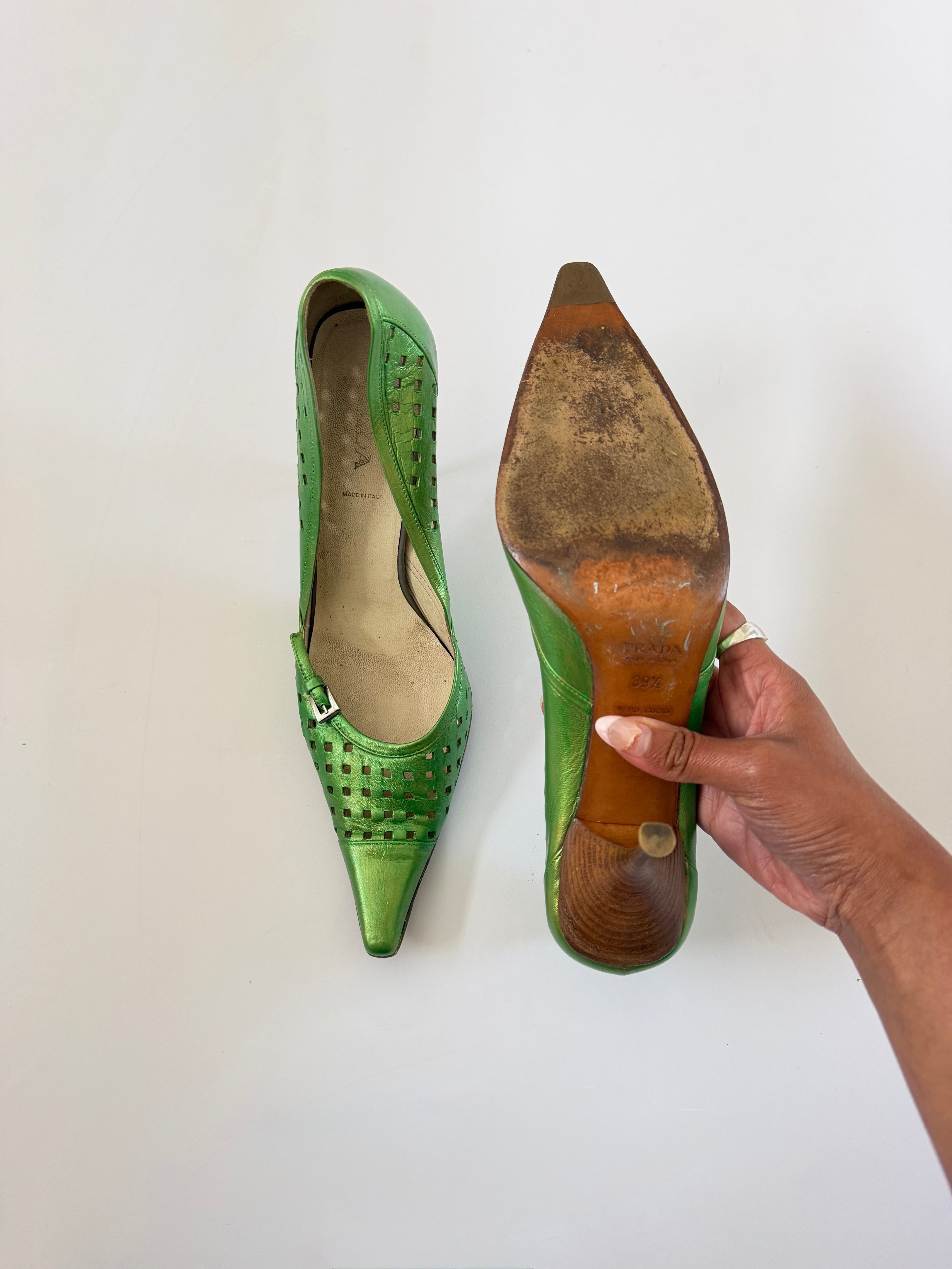 Prada Green Cutout Heels (EU 39.5/ US 9)