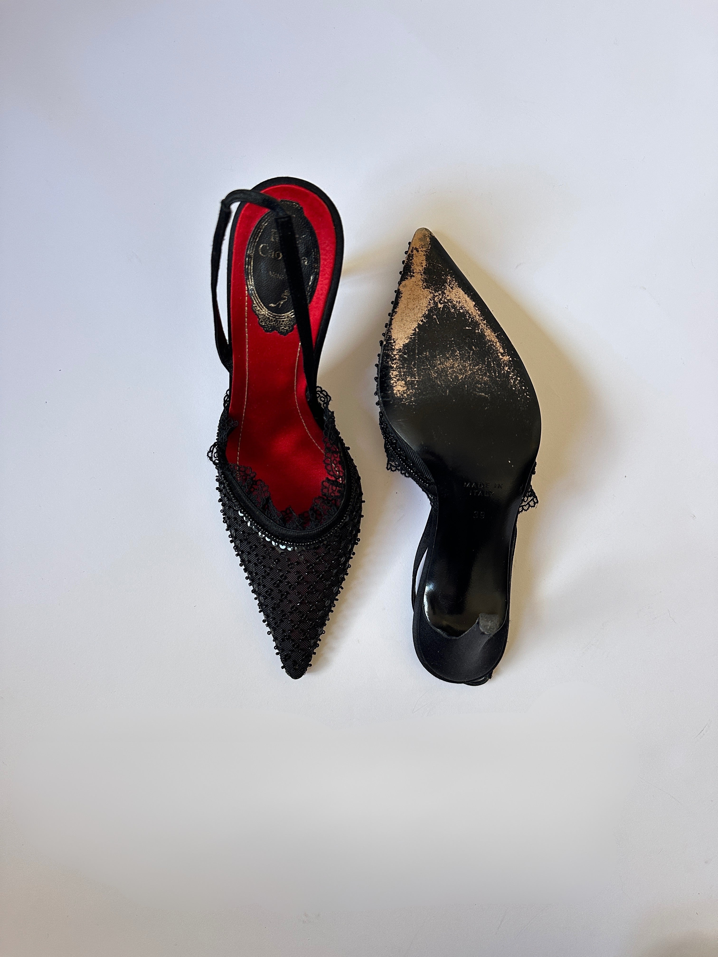 René Caovilla Sequin Lace Heels (EU 39/US 8.5)