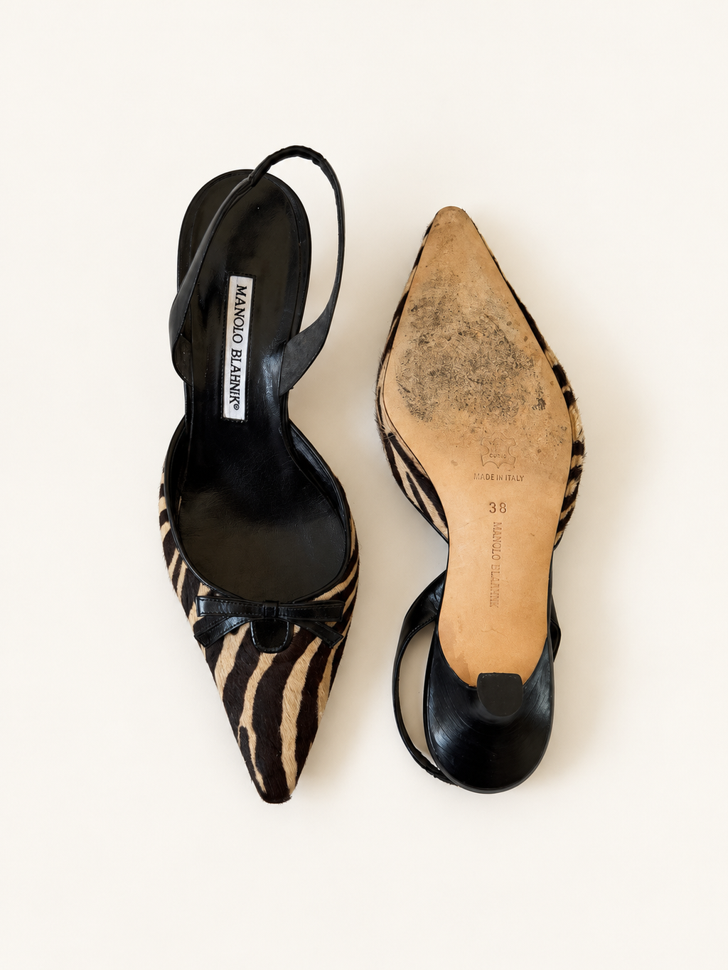 Manolo Blahnik Zebra Pony-Hair Heels (EU 38/ US 7.5)